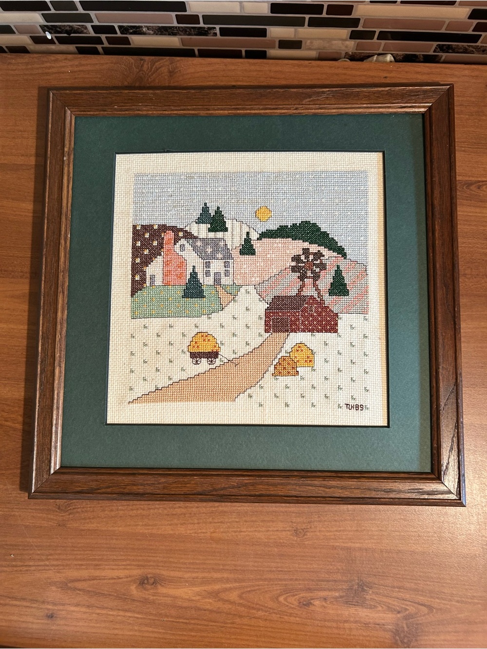 Vintage Cross Stitch Cottage Framed Picture
